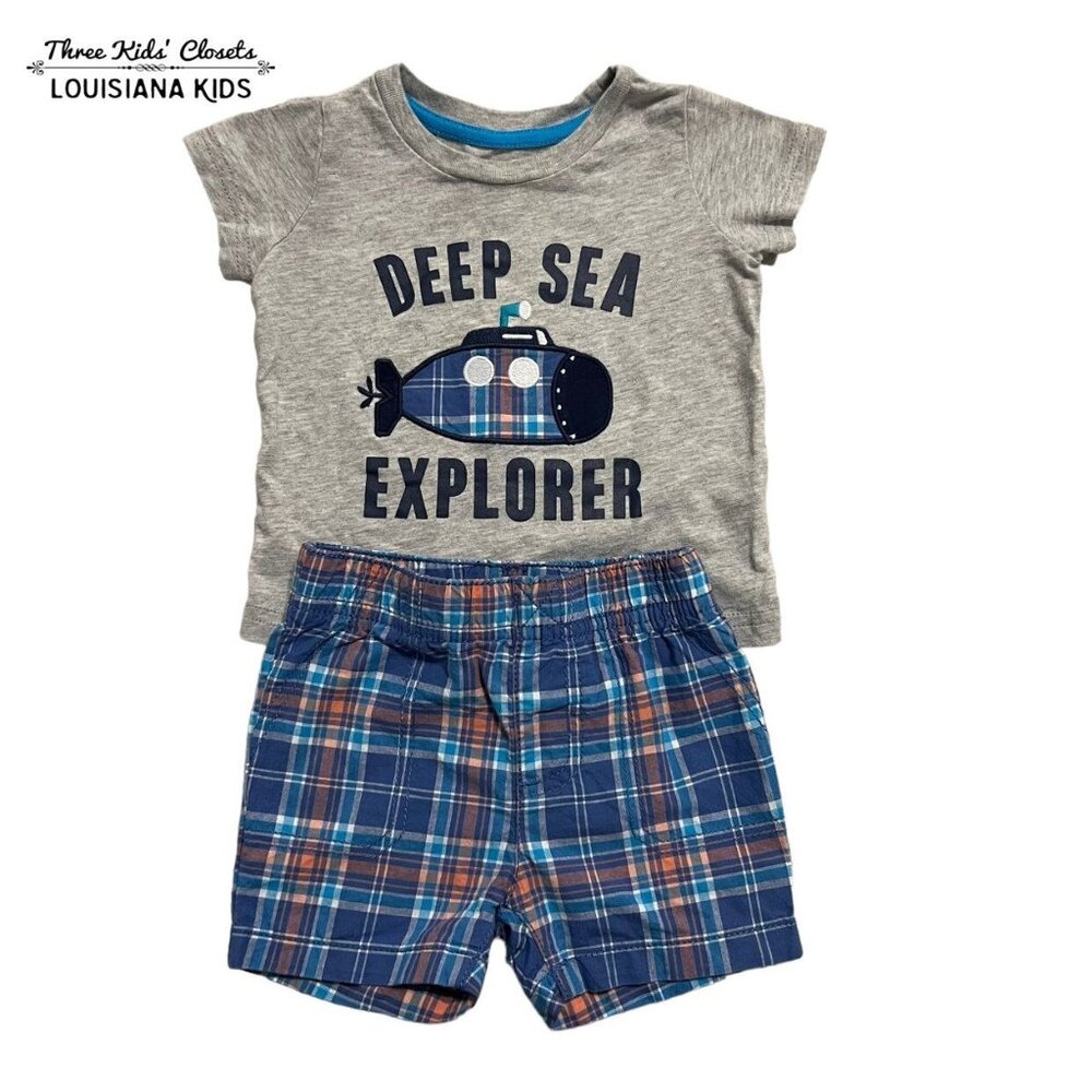 Carter's 6m Submarine Appliqué Shirt & Plaid Shorts Set